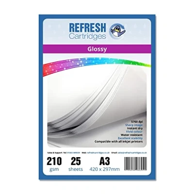 Image of Refresh Cartridges Glossy Coated A3 Inkjet Photo Paper 210gsm 25 Sheets