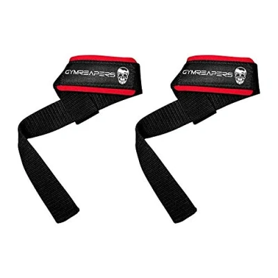 Image of Gymreapers Lifting Wrist Straps for Weightlifting, Bodybuilding, Powerlifting, Strength Training, Deadlifts Padded Neoprene with 18&quot; Cotton (Black/Red)