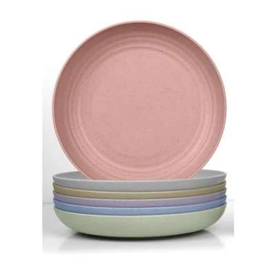Image of JSYMJSY 6pcs Deep Dinner Plates, Unbreakable Plate for Kitchen, Plastic Reusable Lightweight Party Camping BBQ Dessert, BPA Free, Dishwasher Microwave Safe (9in, Colour)