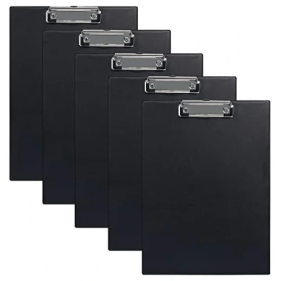Image of 5 Pack A4 Clipboard,Clipboard Folder with Pocket and Hanging Hole,PVC Covered Clip Board Low Profile for Office,Business,School Black