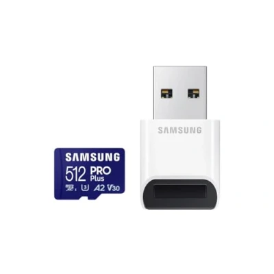 Image of Samsung PRO Plus microSD Card + USB Reader, 512 GB, for Mobile Gaming on Smartphones, Tablet and Handheld Consoles, UHS I U3, Full HD &amp; 4K UHD, 180 MB/s Read, 130 Write, MB MD512SB/WW