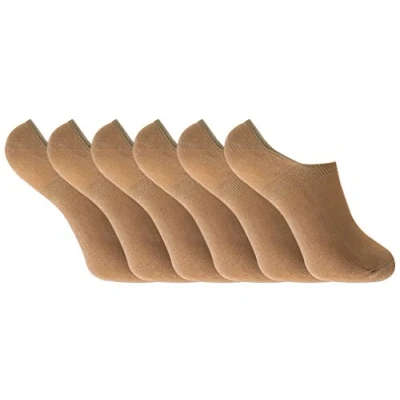 Image of Sock Snob 6 Pack Ladies Breathable Anti Sweat Odour Bamboo No Show Trainer Liner Ankle Socks with Heel Grip (4 7 uk, BNSTL Beige)