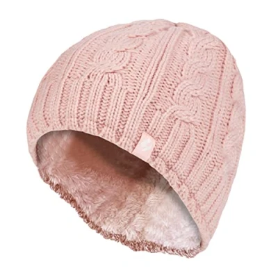 Image of HEAT HOLDERS Womens Thermal Fleece Lined Cable Knit Winter Beanie Hat 3.4 tog (One Size, Light Pink)