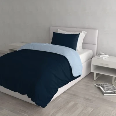 Image of Natural Colour Duvet Cover Set, Dark blue/Light blue, Single