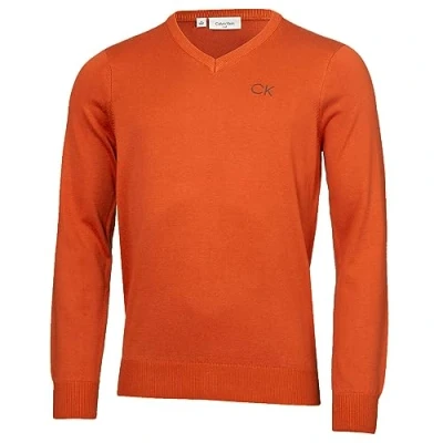 Image of Calvin Klein Mens V Neck Tour Golf Sweater Orange L