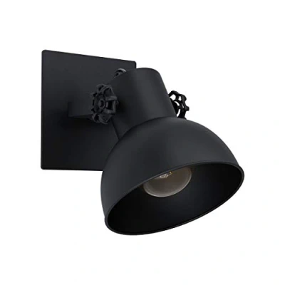 Image of Eglo Indoor Wall Light Barnstaple 1, lamp in Vintage, Industrial and Retro Design, Living Room Hallway Lighting Fixture Made of Black Steel, Spotlight with E27 Socket