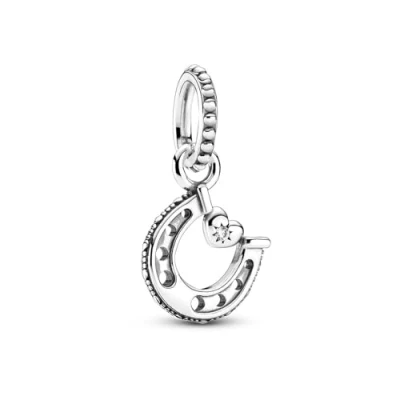 Image of Pandora Moments Women&#039;s Sterling Silver Good Luck Horseshoe Dangle Charm, No Box