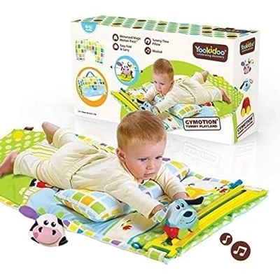 Image of Yookidoo Baby Tummy Time Mat Newborn Musical Playmat &amp; Outdoor Gym. Pillow, Teething Toys and Portable Fold Up Case. 0 12 months.