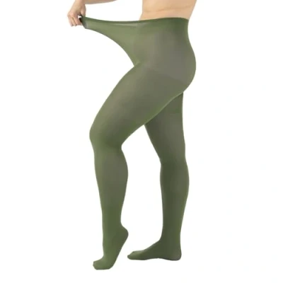 Image of CALZITALY Plus Size Opaque Tights, Curvy Extra Large Pantyhose, 60 DEN, L, XL, 2XL, 3XL, 4XL, Blue, Black, Made in Italy (3XL, Olive Green)