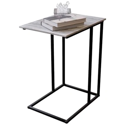 Image of Vida Designs Brooklyn Side Table C Shaped with Metal Frame, Industrial, for Living Room (Grey)