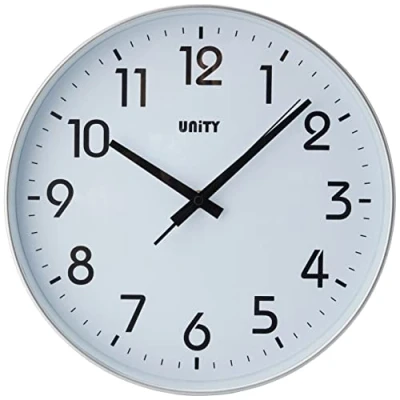 Image of Unity Wall Clock, Fradley, Silent Sweep, Modern, Silver, 30cm / 12 inch