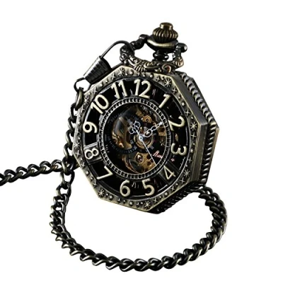 Image of ShoppeWatch Mens Pocket Watch and Chain Mechanical Hand Winding Classic Steampunk 1920s Railroad Costume Accessory PW221