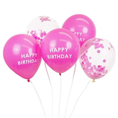 Image of Talking Tables Pack of 5 Pink Happy Birthday Confetti Balloons with Ribbon Party Decorations for Girls, Kids or Adults, Any Age