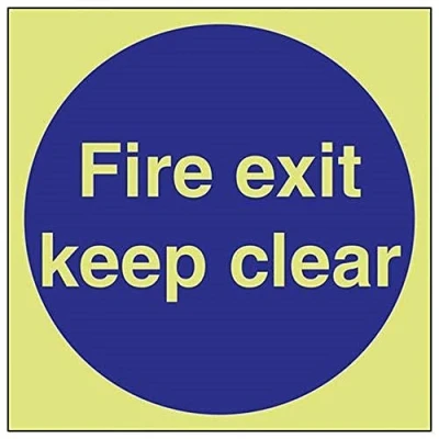 Image of V Safety Glow In The Dark Fire Exit Keep Clear Mandatory Sign 300mm x Self Adhesive Vinyl