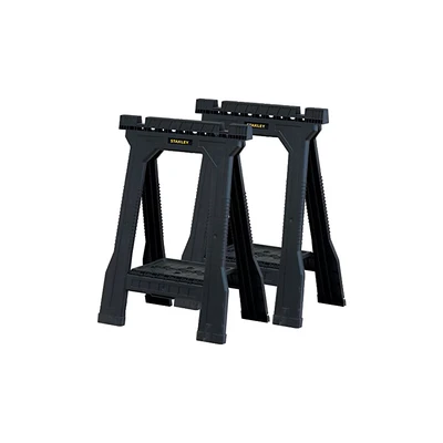 Image of STANLEY Folding Junior Work Bench Saw Horse Twin Pack, with Tray for Tools and Small Parts, STST1 70355, Black
