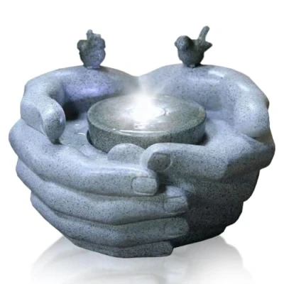 Image of GEEZY Garden Water Feature LED Fountain Indoor/Outdoor Cascading Freestanding Polyresin Statue Lights &amp; Decoration (Cupped Hands Fountain)