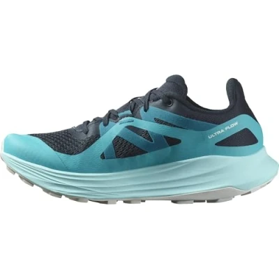 Image of Salomon Ultra FLOW Trail running shoes, Women&#039;s, Size: 4, Carbon/peacock blue/white Textile/synthetics