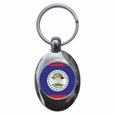 Image of Ozorath Belize National Flag Keyring Keychain Key Ring Chain With Trolley Coin