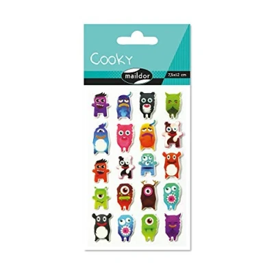 Image of Maildor Ref 560412C Cooky Stickers (Single Sheet) 7.5 x 12cm Halloween Monsters Designs Approximately 20 Stickers, 3D Suitable for Children Aged 3+