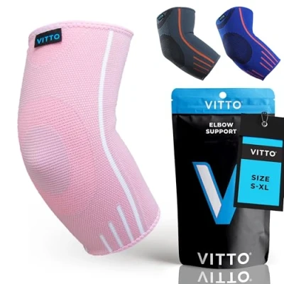 Image of VITTO Elbow Support for Men &amp; Women Compression Sleeve Tendonitis, Arthritis, Injury Tennis Strap (XL, Pink, Single)