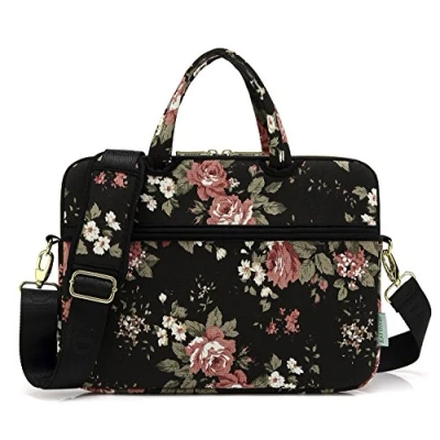 Image of kayond Gray Rose Patten Canvas Laptop Shoulder Messenger Bag Case Sleeve for 13.3 Inch and Macbook Air 13,Macbook Pro 13/14 (13 inch, Rose)