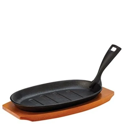 Image of Utopia Cast Iron &amp; Boards, MH7010 000000 B01001, Sizzle Platter 9.5&quot; (24cm) with Wooden Base (Box of 1)