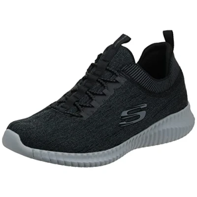 Image of Skechers Men&#039;s Elite Flex Hartnell Trainers, Black Gray Mesh Trim, 7.5 UK