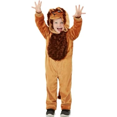 Image of Smiffys Toddler Lion Costume, Brown with Hooded Jumpsuit, Children&#039;s Animal Fancy Dress, Dress Up Costumes