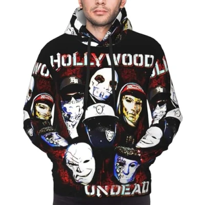 Image of Ireser Men Hollywood Hoodie Undead Sweatshirt Long Sleeve Drawstring Black