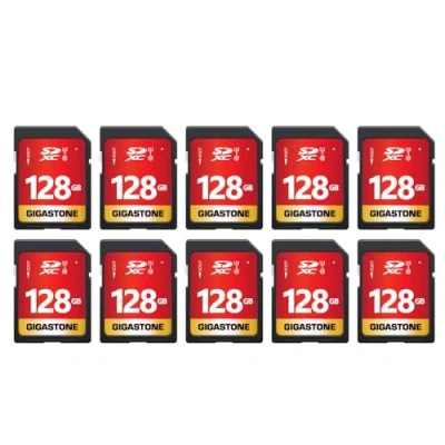 Image of GIGATSONE 128GB 10 Pack SD Card UHS I U1 Class SDXC Memory High Speed Full HD Video Canon Nikon Sony Panasonic Digital Camera, Size with Mini Cases