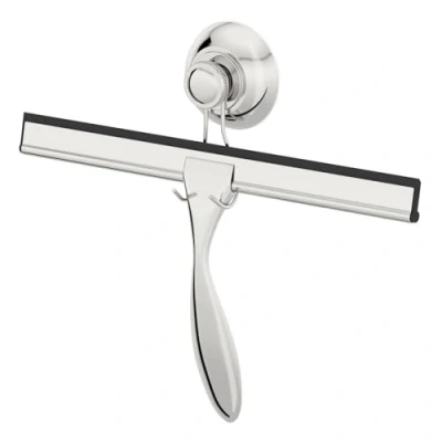Image of BAYSTONE® Shower Squeegee Glass Screen Window Cleaner With Suction Hook Holder For Bathroom Showers Accessory Chrome