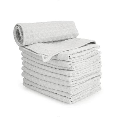Image of watchget Barista Micro Cloth 10 Pack, Microfiber Cleaning Towels Waffle Weave Kitchen Dish Coffee Bar Towel Machine Cloth, Light Grey(12&quot;x12&quot;)