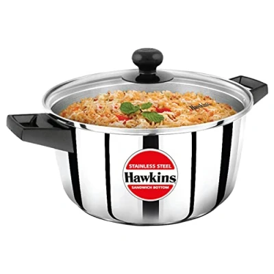 Image of Hawkins 4 Litre Stainless Steel Cook n Serve Casserole with Glass Lid (SSCB40G), Silver