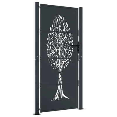 Image of vidaXL Garden Gate Anthracite 105x180 cm Steel Tree Design
