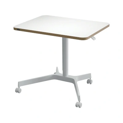 Image of Leitz Ergo Small Sit Stand Desk with Pneumatic Height Adjustment, Ergonomic Standing Desk, Holds Up to 20kg, Movable Castor Wheels, 80cm x 60cm, Range, White, 65360001