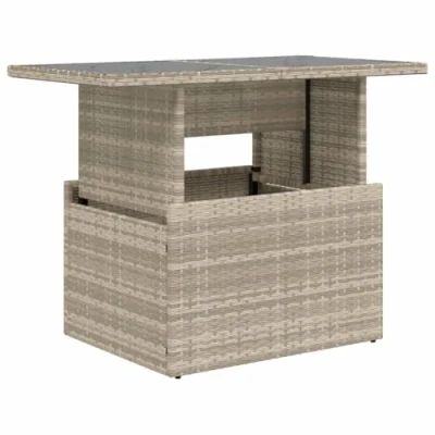 Image of vidaXL Garden Table Adjustable Glass Top Outdoor Coffee/Dining Table, Light Grey, Poly Rattan, 100x55 cm