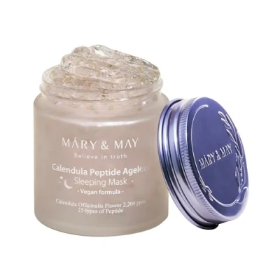 Image of Vegan Calendula Peptide Ageless Sleeping Mask 110g, Deep Hydration, petals, 25 types peptide, Hyaluronic, Gel type, Korean Facial Mask, marynmay