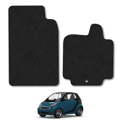 Image of Car Mats Compatible with Smart Fortwo (2007 2014) Tailored Fit Black Carpet Floor Set Accessory Custom 4 Pieces Anti Slip Backing &amp; Binding Trim Edge