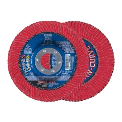Image of PFERD 67344 Polifan PFR Curve Radial Type Flap Disc, Ceramic Oxide, 5&quot; Diameter, 7/8&quot; Arbor Hole, 12200 RPM, 60 Grit