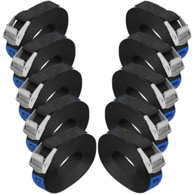 Image of Lashing Strap Tension Belt Buckle Black in Different Lengths and Quantities loadable up to 250 kg DIN EN 12195 2, 10 Pieces 2.5 cm x 6 m