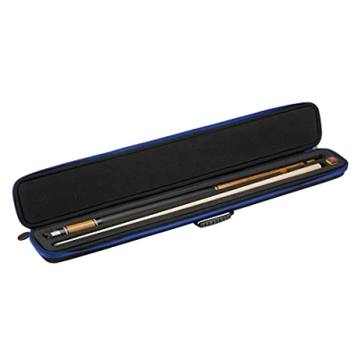 Image of Casemaster Parallax Billiard/Pool Cue Case 600D Oxford Heavyweight Polyester Fabric and Padded Interior, Holds 1 Complete 2 Piece (1 Butt/1 Shaft), Black with Blue Trim