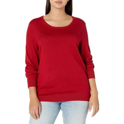 Image of Amazon Essentials Women&#039;s Long Sleeve Lightweight Crewneck Jumper (Available in Plus Size), Red, XL