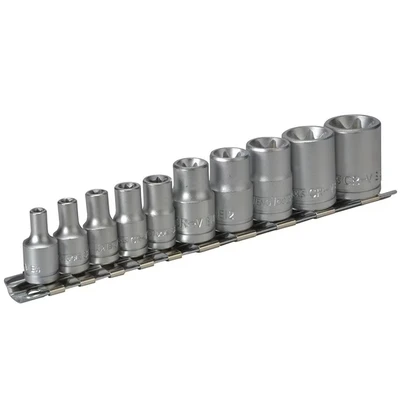 Image of Teng M3814 11piece Clip Rail Tx E Socket Set 3/8in and 1/4in Square Drive