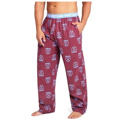 Image of West Ham United F.C. Mens Pyjama Bottoms, Cotton Lounge Pants Gifts (2XL, Burgundy)