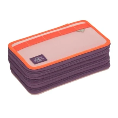Image of LÄSSIG School Triple Pencil Case Filled 20 Pieces Unique Rose/neon Orange