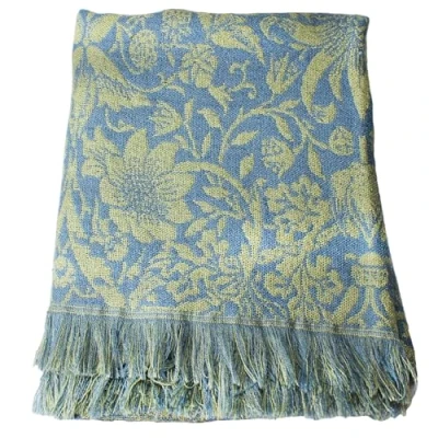 Image of Half Moon Bay Strawberry Thief by William Morris Sage Green/Blue 60 x 50 Inch Recycled Polyethylene Terephthalate Throw Blanket
