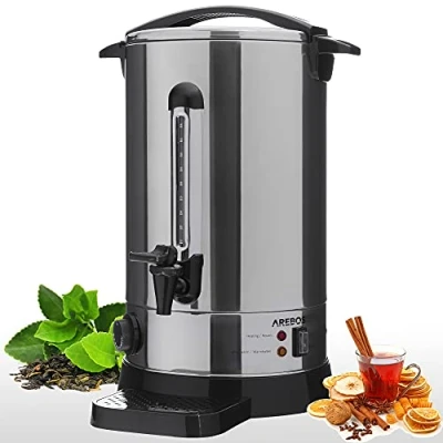 Image of Arebos Catering Urn Mulled Wine Cooker 1650 W Hot Drink Dispenser 20 L with Drip Tray, Outlet Tap, Thermostat and Overheating Protection Temperature Setting from 30 110 C Red