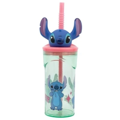 Image of OM SUPPLIES Stitch 3D Figurine Cartoon Characters Reusable Tumbler Childrens Drinking Cup Straw 23 x 7.5 7.5cm Includes Half Size 12pcs Pencil Set (Stitch)