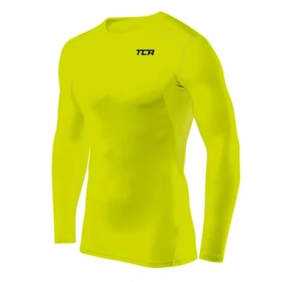 Image of TCA Boys&#039; HyperFusion Compression Base Layer Top Long Sleeve Under Shirt Crew Neck Lime Punch, 12 14 Years