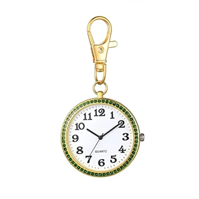 Image of JewelryWe Key Chain Watch Rhinestone Quartz Pocket FOB Clip on Belt Novelty Ring Watches for Men Women